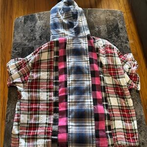 Men's Plaid Hoodie Jacket - Red, Blue, Pink